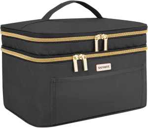 8.8L Double Layer Travel Makeup Bag Women, Large Cosmetic Case, Organizer for Travel-Size Accessories Bottles, Brushes, and Skin Care Products, Black 2.33 GAL