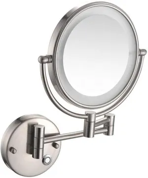 8inch LED Wall Mounted Lighted Bathroom Mirrors,Double-Sided 360°Swivel Beauty Mirror Folding Makeup Mirror Adjustable Light,Nickel Brushed Mirror (Color : Nickel Brushed, Size : 5X)