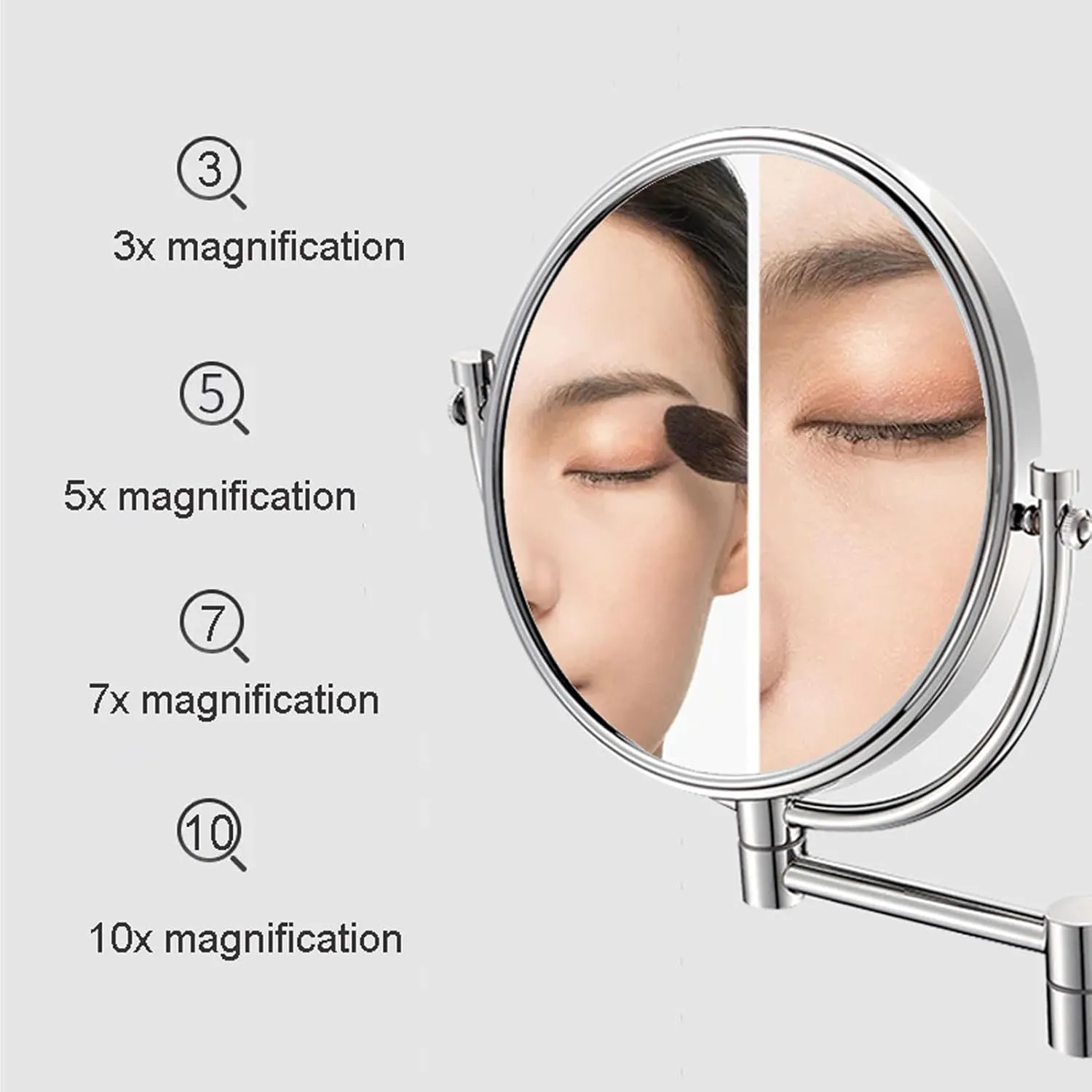 8inches Wall Mounted Makeup Mirror with Magnification, Two-Sided 360° Swivel Cosmetic Vanity Mirror, Magnifying Mirror Extra Long Arm, Extendable Bathroom Mirror