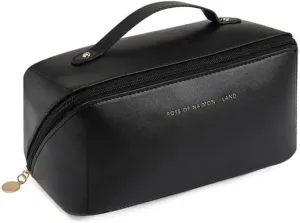 abigail&bleu Travel Makeup Bag, Large Capacity Cosmetic Bag for Women, Waterproof Portable Pouch with Divider and Handle, 9.25 x 4.53 x 4.92 inches (Black)