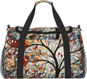Abstract Colorful Tree Duffle Bag for Travel Geometric Sports Gym Tote Carry On Bag Large Shoulder Weekend Overnight for Workout