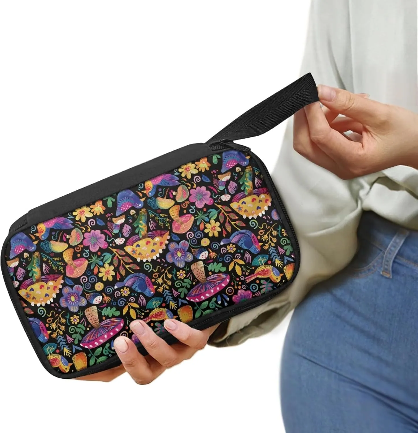 Abstract Mushroom Essential Oil Storage Holder Travel Carrying Case Toiletry Cosmetic Makeup Bag for Women 5ml, 10ml, 15ml Bottles Lightweight Clutch Purse