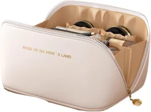 Accordion Pillow-Style Makeup Bag Toiletry Bag, Travel Toiletry Bag, Travel Toiletry Bag For Women, Large Capacity Travel Makeup Bag In White With Handle And Divider (Apricot)