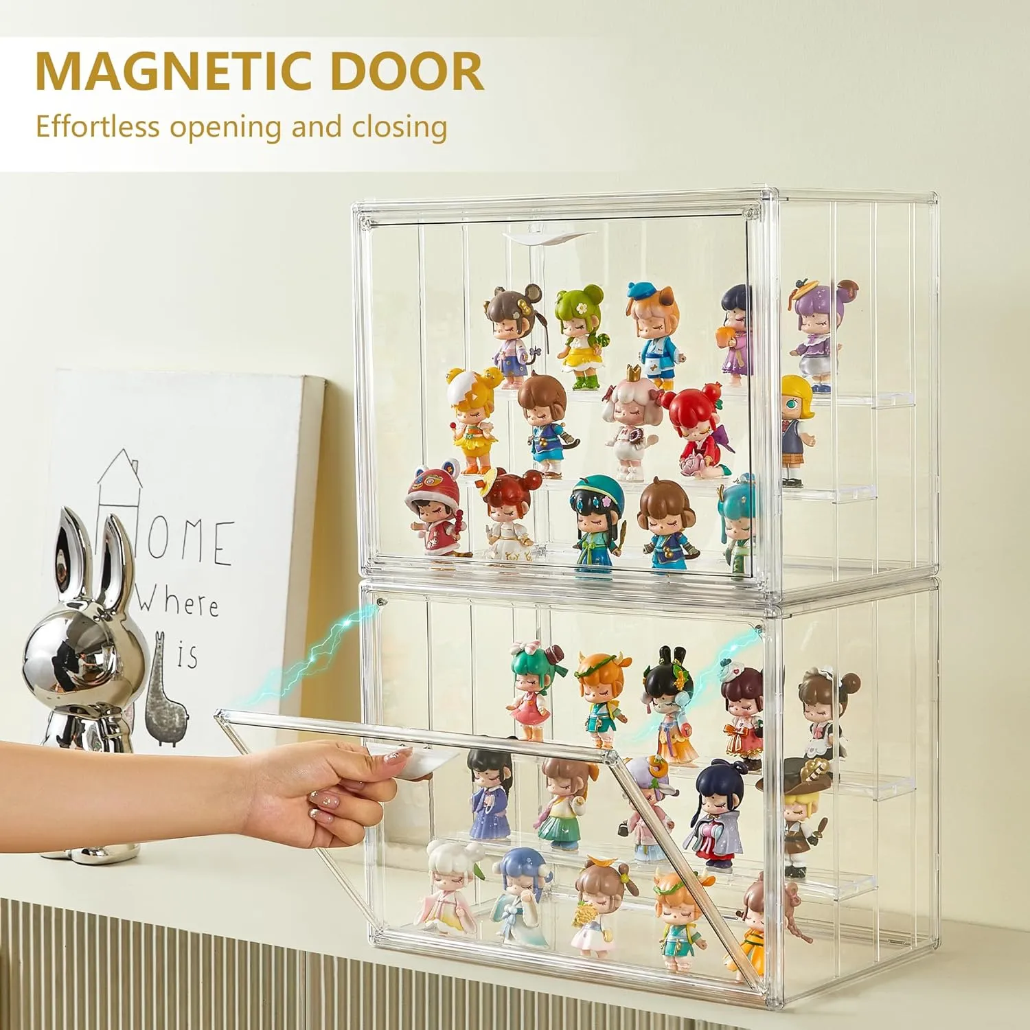 Acrylic Display Case for Collectibles 3 Layer Adjustable Figure Display Case with Magnetic Door Clear Stackable Display Box for Figures Showcase 2Pack