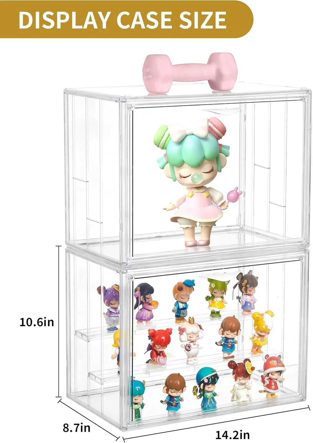 Acrylic Display Case for Collectibles 3 Layer Adjustable Figure Display Case with Magnetic Door Clear Stackable Display Box for Figures Showcase 2Pack
