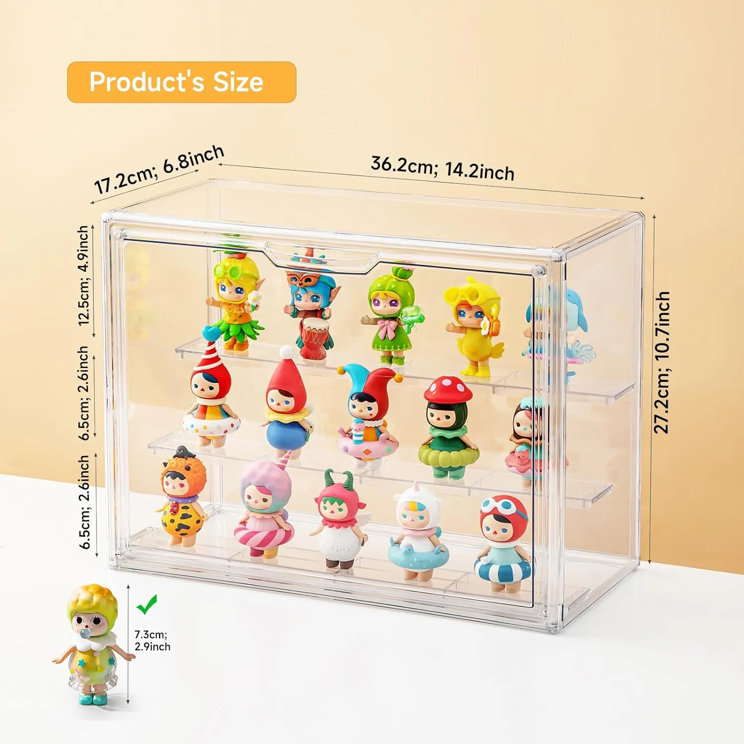 Acrylic Display Cases for Collectibles, 3 Tier Clear Shelf Boxes for Figures, Miniature Dustproof and Stackable Action Figure Display Case (1, Large)