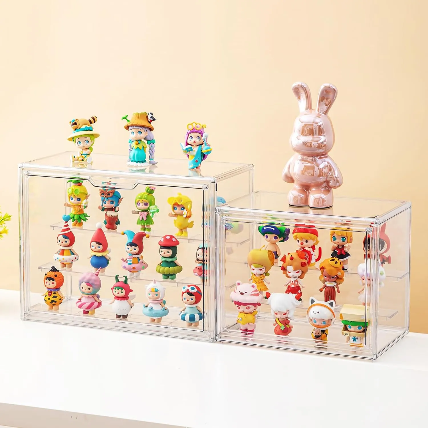 Acrylic Display Cases for Collectibles, 3 Tier Clear Shelf Boxes for Figures, Miniature Dustproof and Stackable Action Figure Display Case (1, Large)
