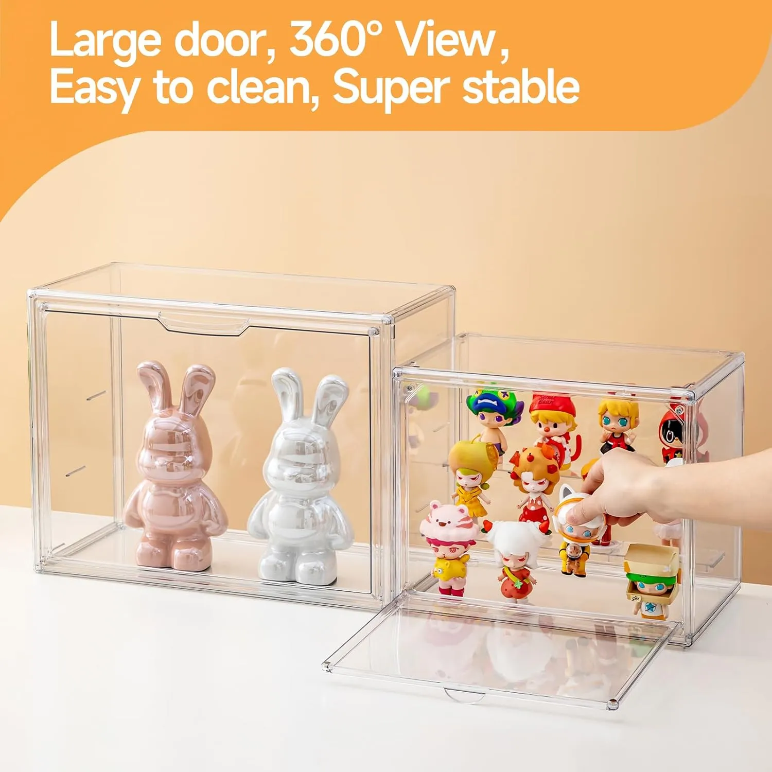 Acrylic Display Cases for Collectibles, 3 Tier Clear Shelf Boxes for Figures, Miniature Dustproof and Stackable Action Figure Display Case (1, Large)