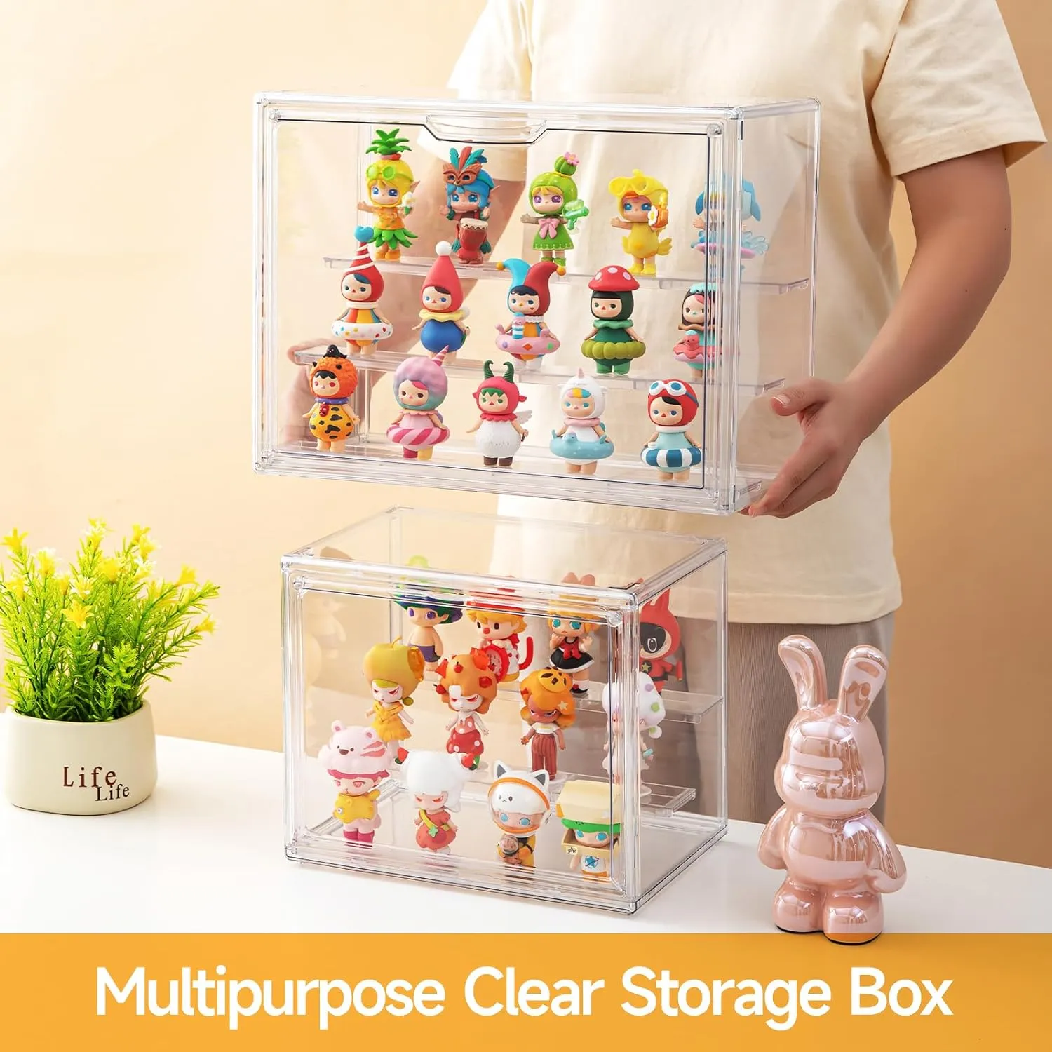 Acrylic Display Cases for Collectibles, 3 Tier Clear Shelf Boxes for Figures, Miniature Dustproof and Stackable Action Figure Display Case (1, Large)
