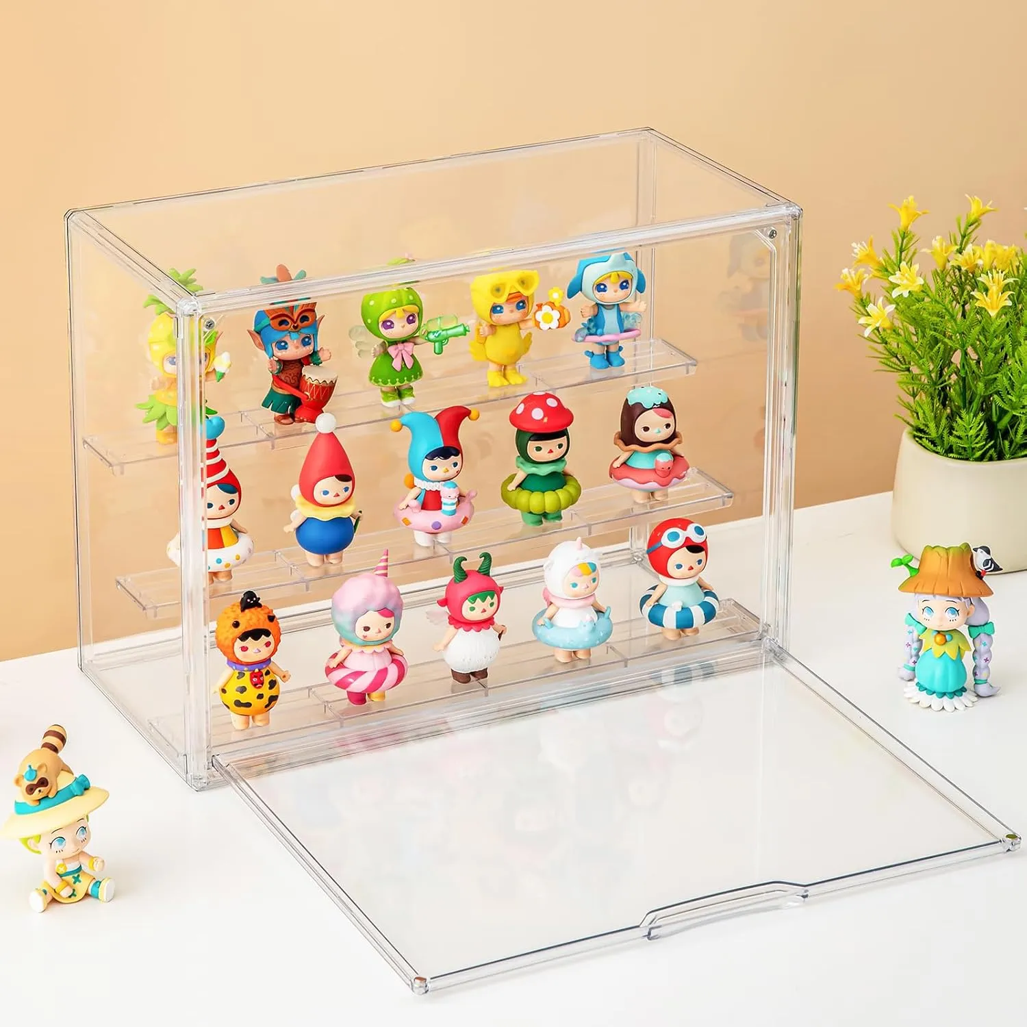 Acrylic Display Cases for Collectibles, 3 Tier Clear Shelf Boxes for Figures, Miniature Dustproof and Stackable Action Figure Display Case (1, Large)