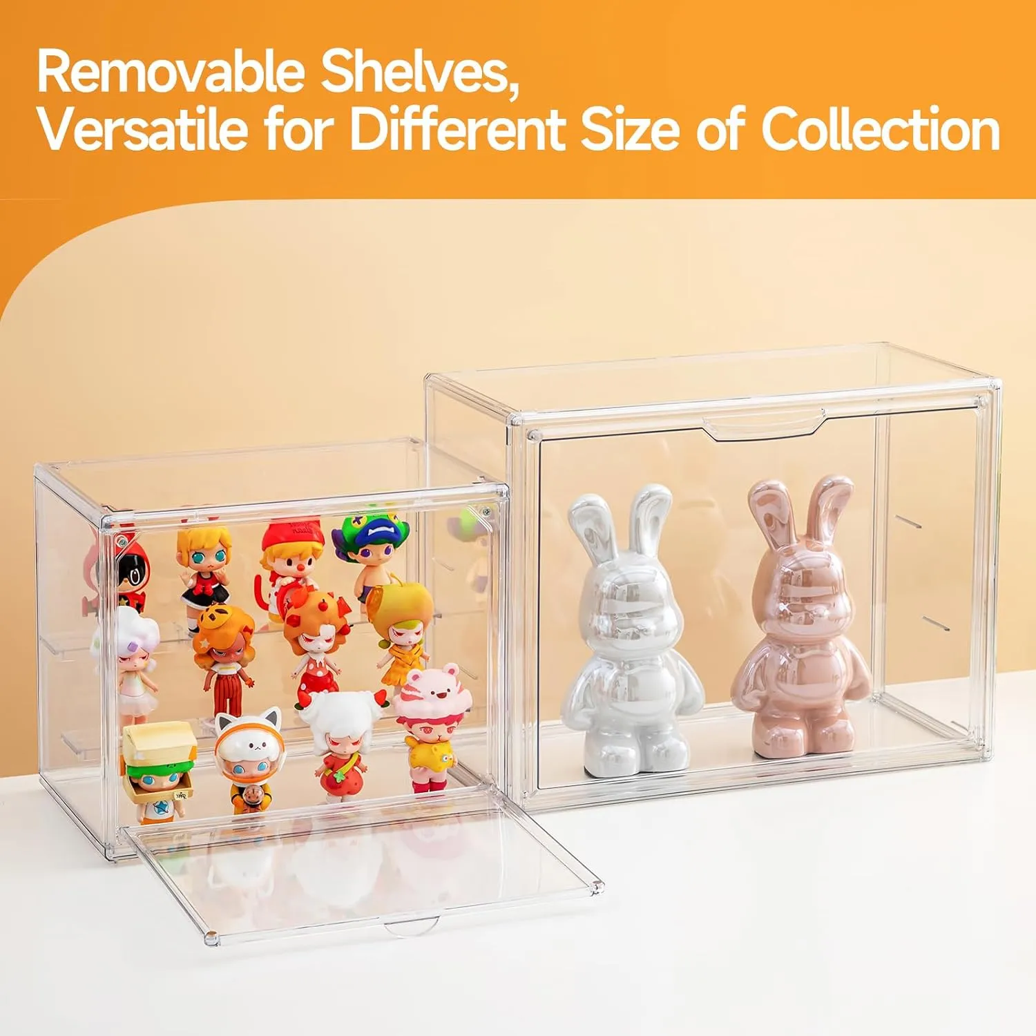 Acrylic Display Cases for Collectibles, 3 Tier Clear Shelf Boxes for Figures, Miniature Dustproof and Stackable Action Figure Display Case (1, Large)