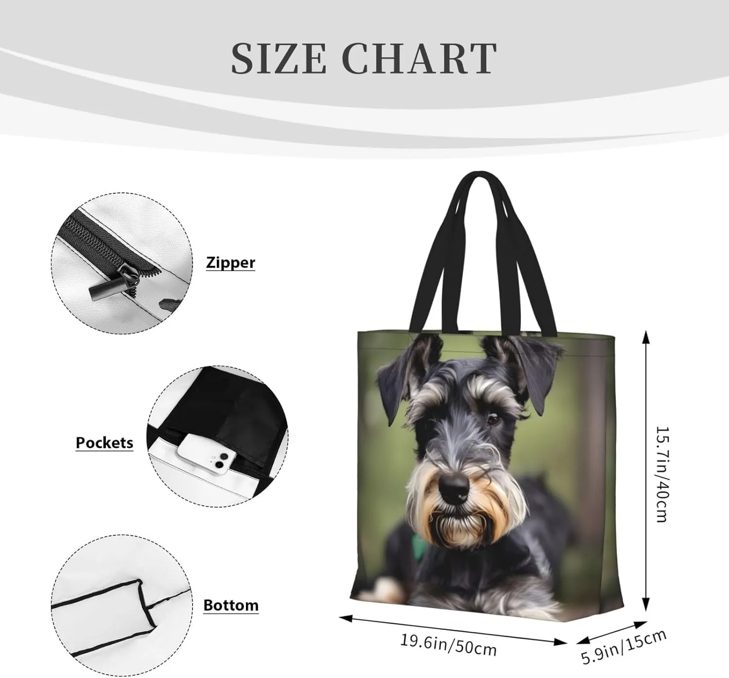 Adorable Schnauzer Print Fashion Tote Bag,Travel Handbag For Women, Hobo Bags, Work Shoulder Bags Crossbody Bag