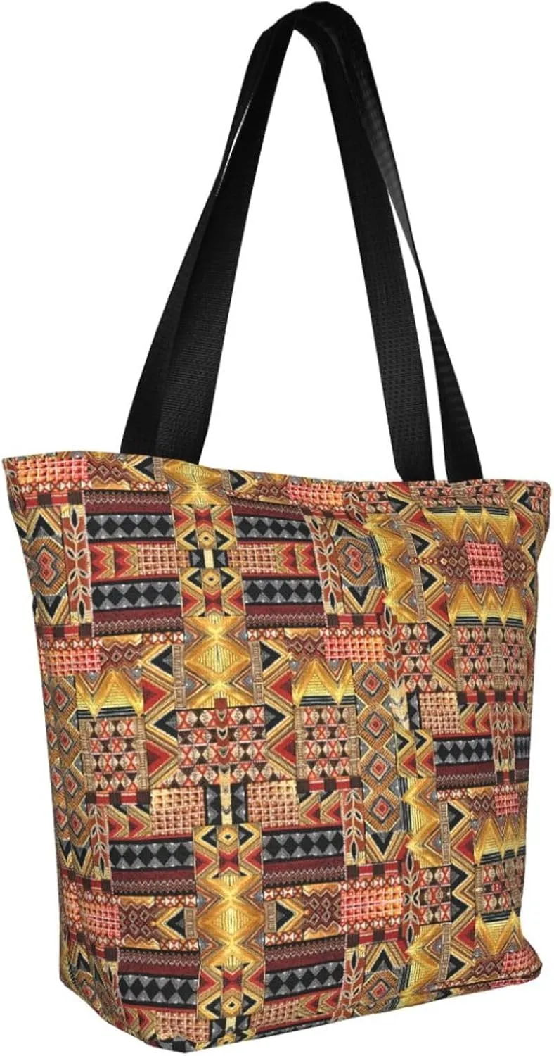 African National Patterns Print Shoulder Tote Bag Women'S Large Size Handbag Casual Tote Shopping Bag For Women