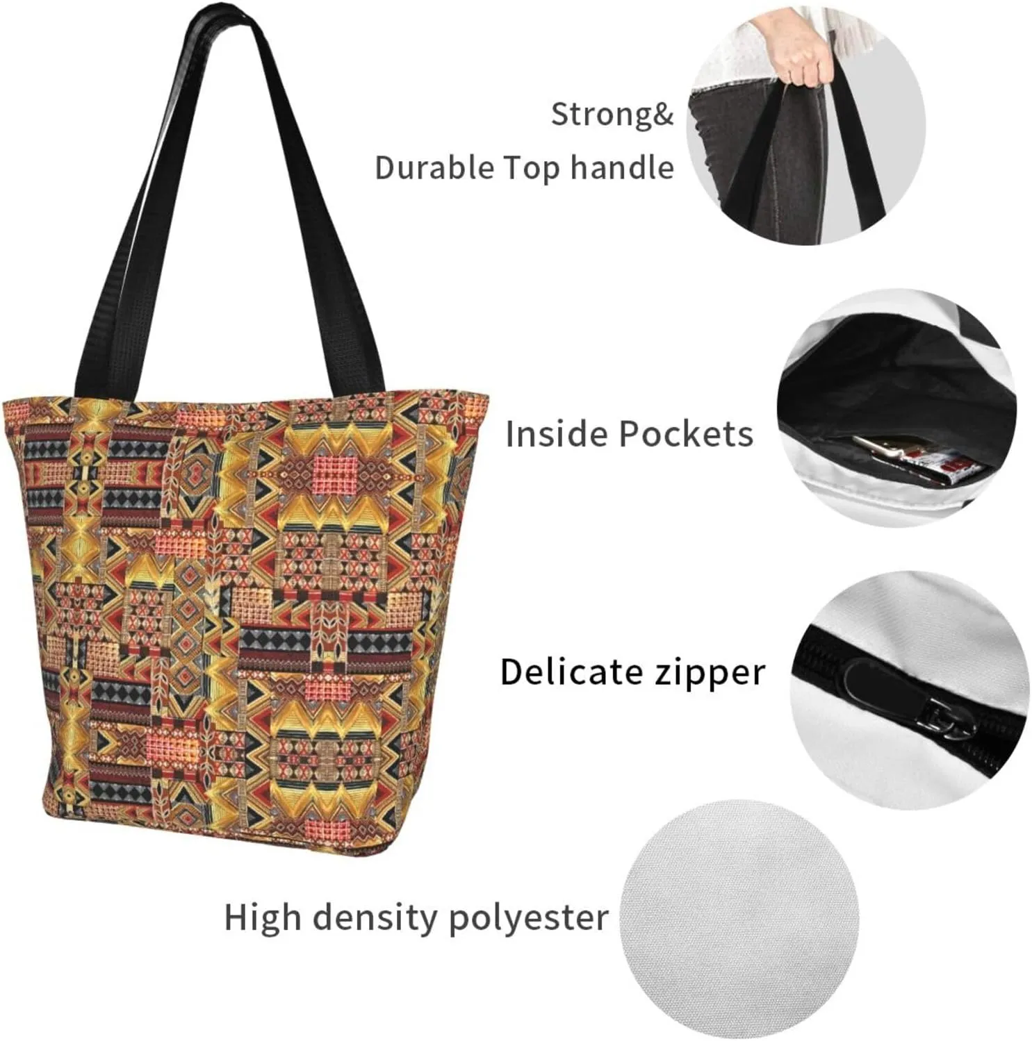 African National Patterns Print Shoulder Tote Bag Women'S Large Size Handbag Casual Tote Shopping Bag For Women