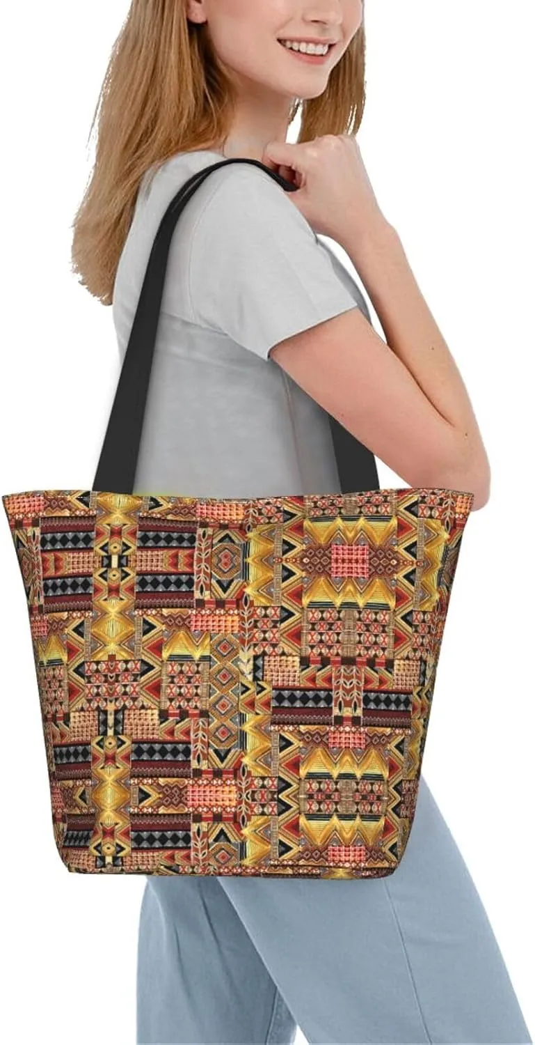 African National Patterns Print Shoulder Tote Bag Women'S Large Size Handbag Casual Tote Shopping Bag For Women