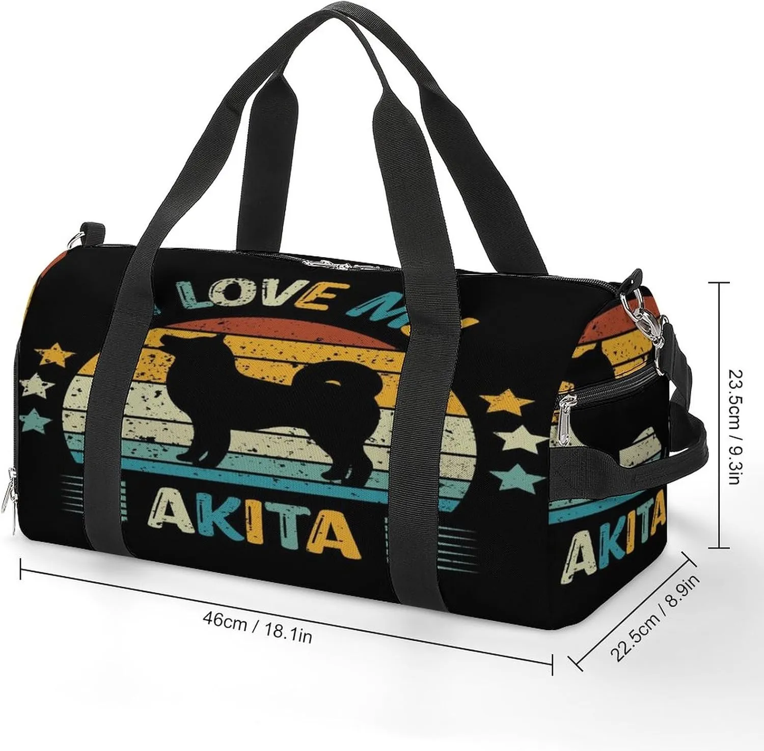 Akita-silhouette-vintage Pattern Sports Tote Gym Bag for Women Men, Overnight Bag with Shoe Compartment Water Resistant