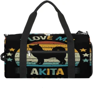 Akita-silhouette-vintage Pattern Sports Tote Gym Bag for Women Men, Overnight Bag with Shoe Compartment Water Resistant