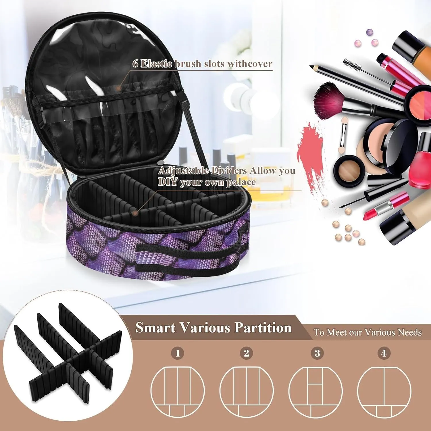 ALAZA Abstract Seamless Snake Skin Travel Cosmetic Organizer Make up Organizer Toiletry Bag