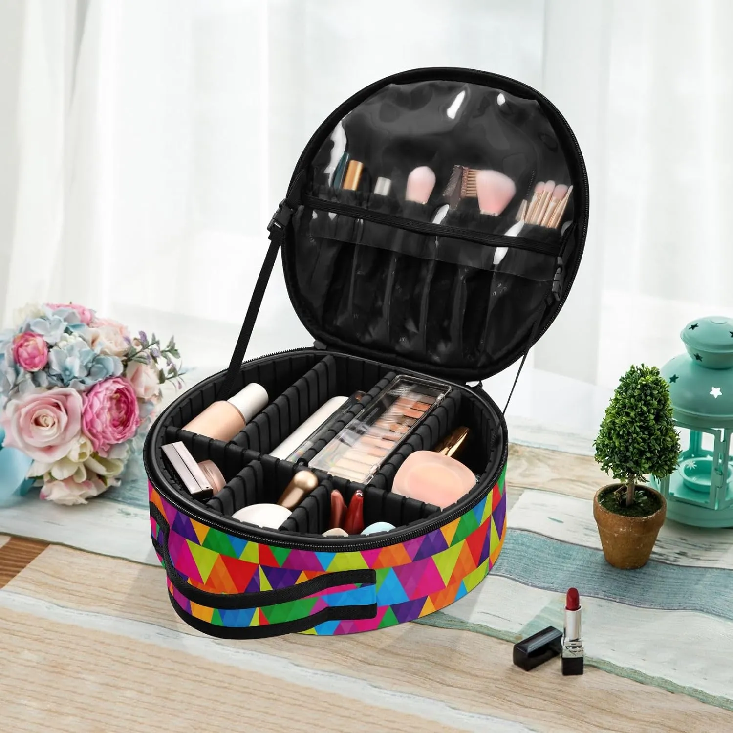 ALAZA Abstract Triangles Rainbow Makeup Bag Travel Cosmetic Bag Large Toiletry Organizer