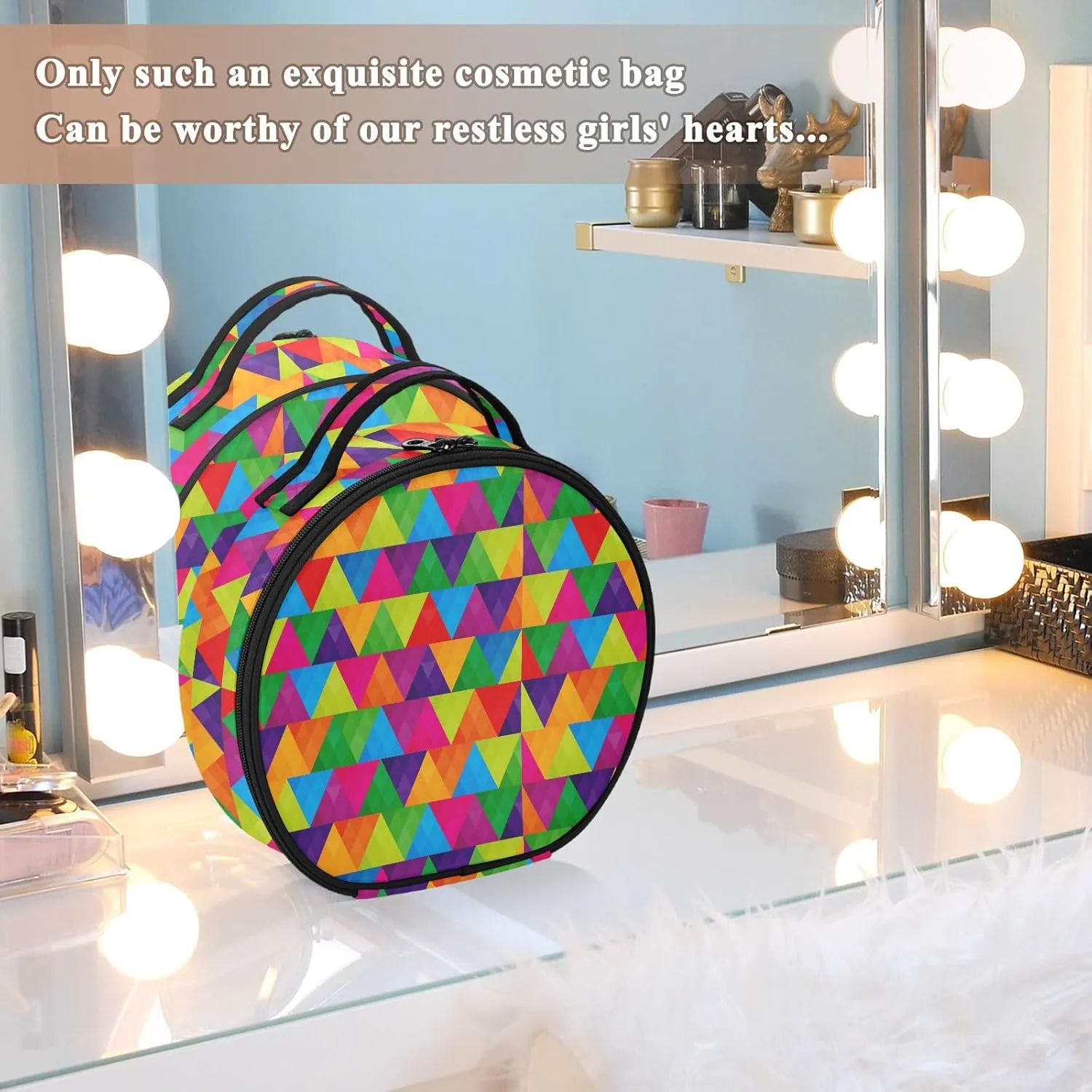 ALAZA Abstract Triangles Rainbow Makeup Bag Travel Cosmetic Bag Large Toiletry Organizer