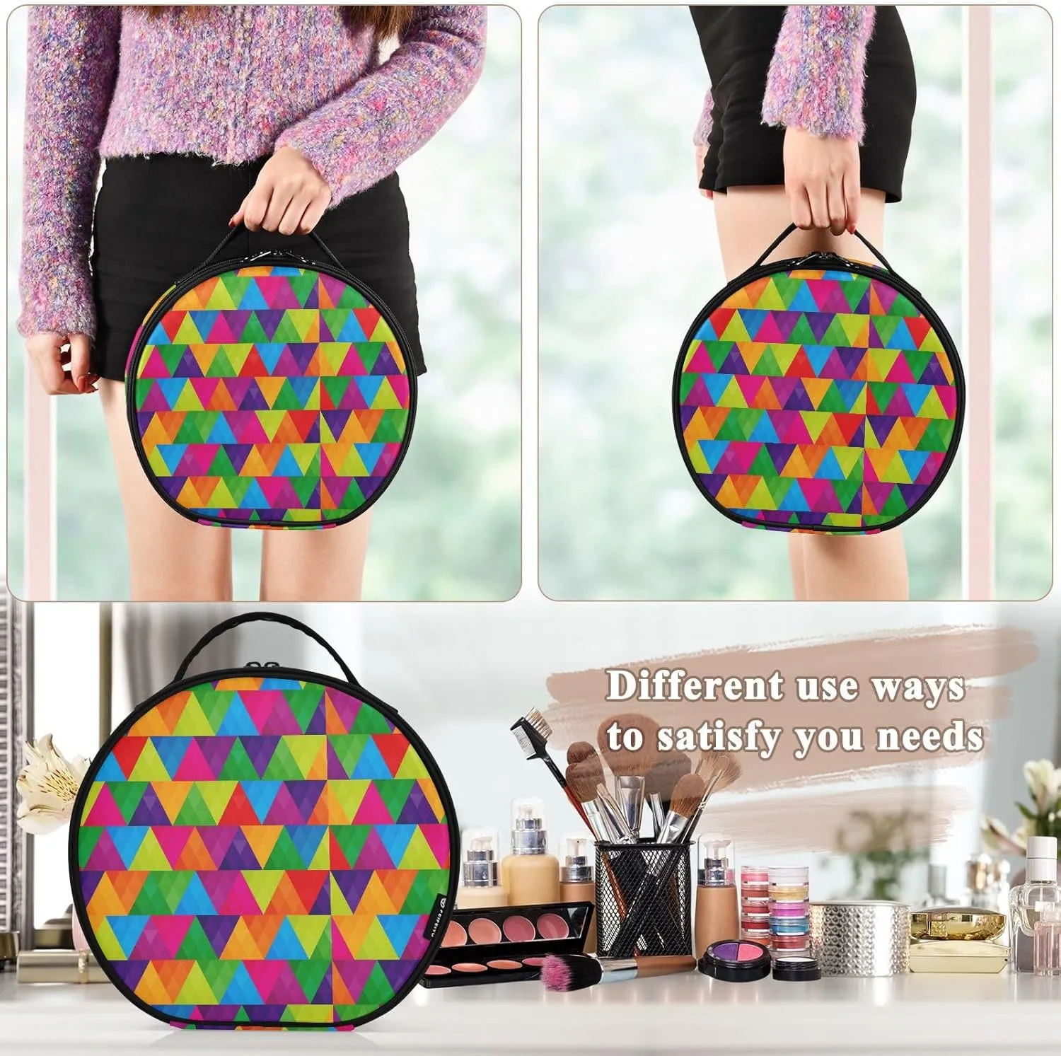 ALAZA Abstract Triangles Rainbow Makeup Bag Travel Cosmetic Bag Large Toiletry Organizer