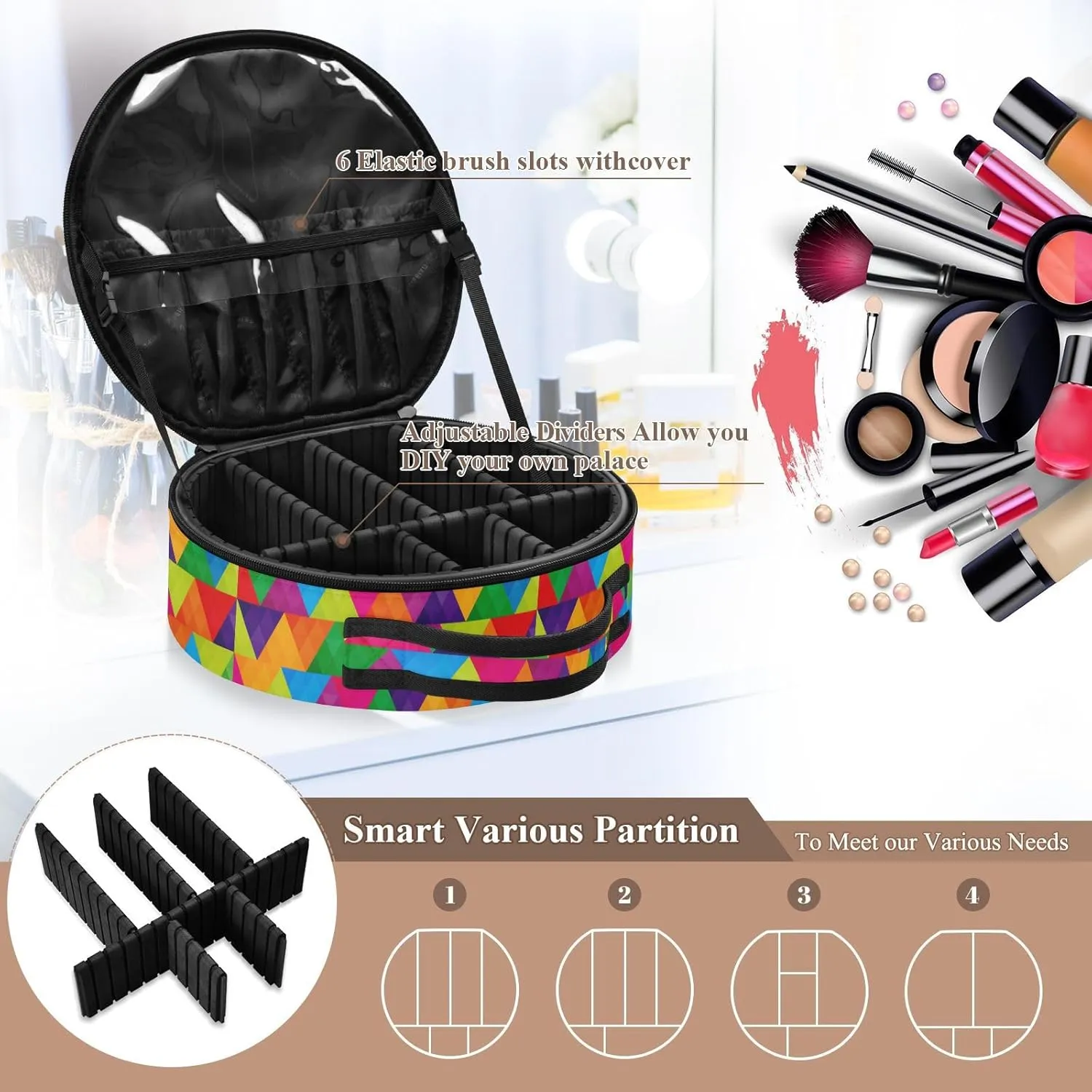 ALAZA Abstract Triangles Rainbow Makeup Bag Travel Cosmetic Bag Large Toiletry Organizer
