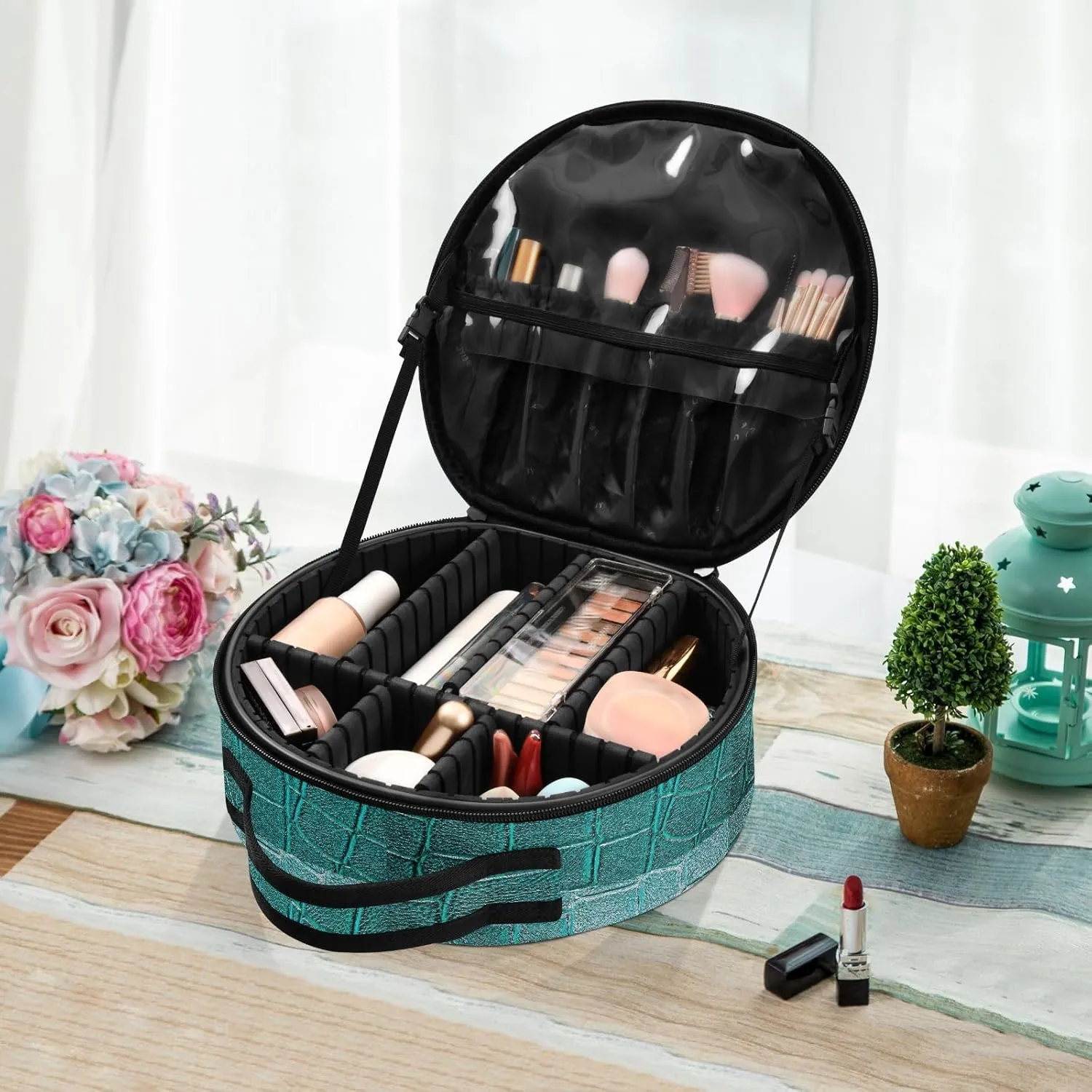ALAZA Alligator Patterned Makeup Bag Travel Cosmetic Bag Large Toiletry Organizer