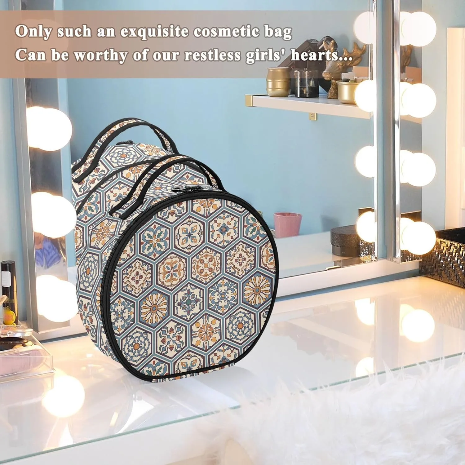 ALAZA Beautiful Mega Patchwork Pattern Makeup Bag Travel Cosmetic Bag Large Toiletry Organizer