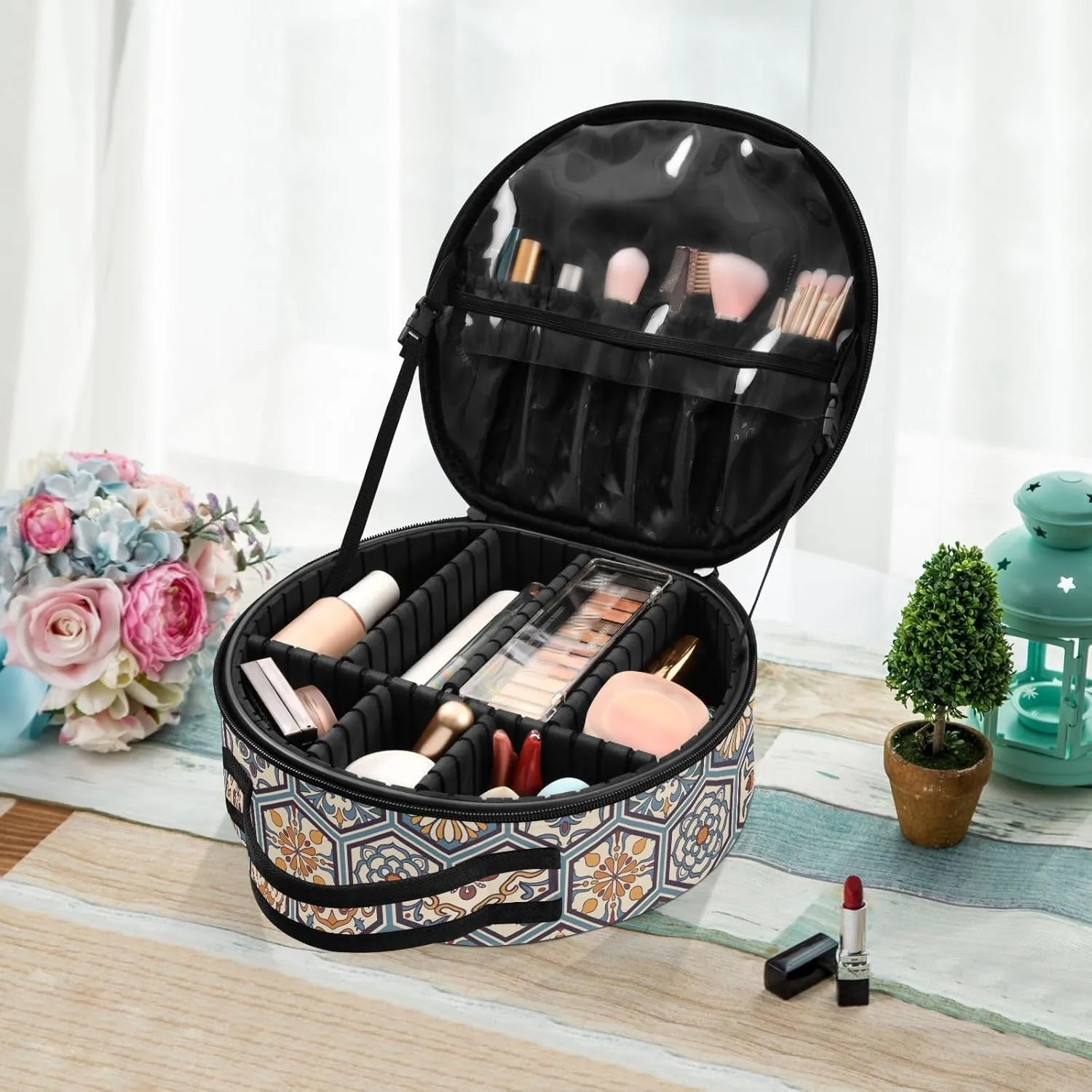 ALAZA Beautiful Mega Patchwork Pattern Makeup Bag Travel Cosmetic Bag Large Toiletry Organizer