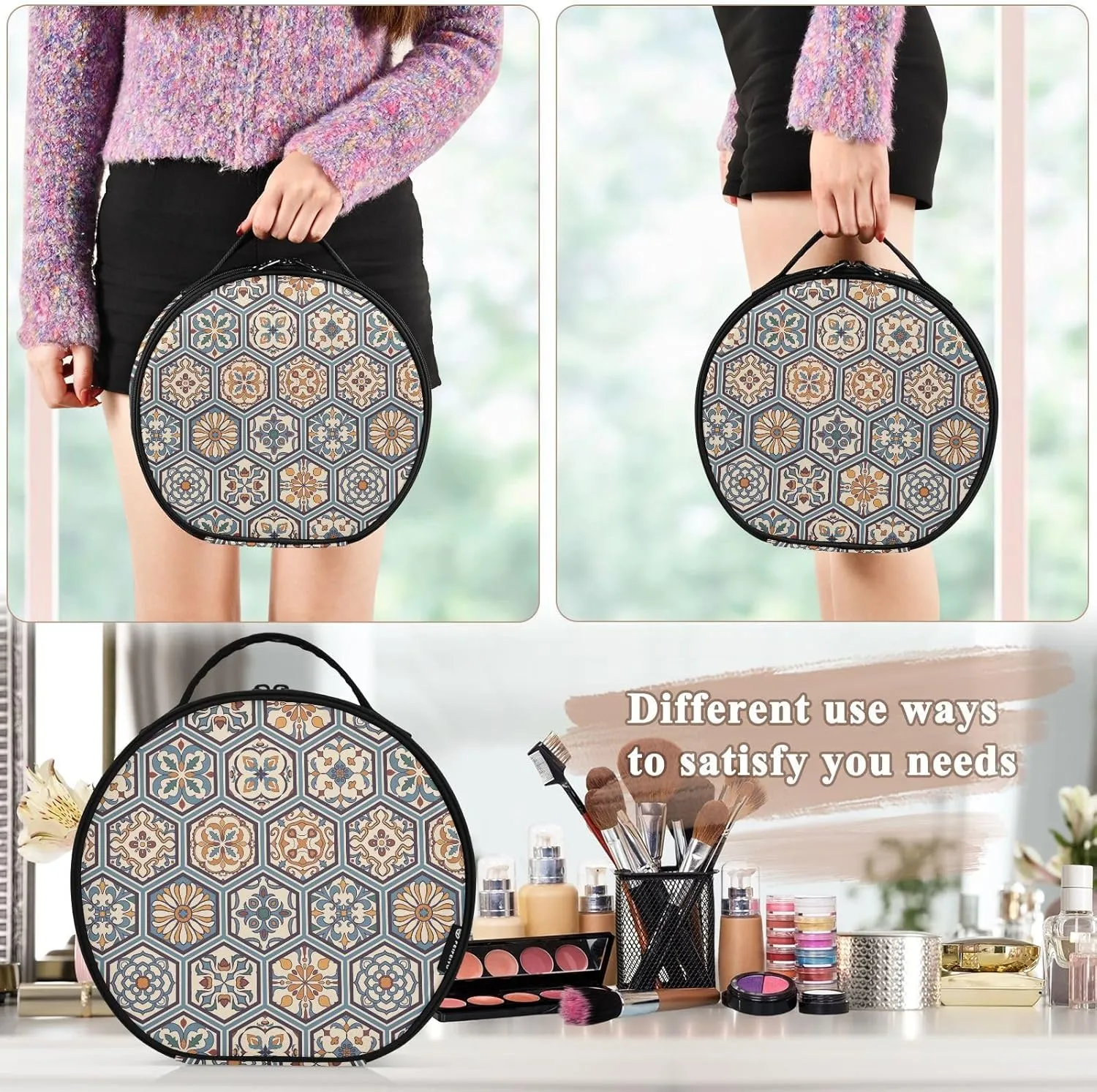 ALAZA Beautiful Mega Patchwork Pattern Makeup Bag Travel Cosmetic Bag Large Toiletry Organizer