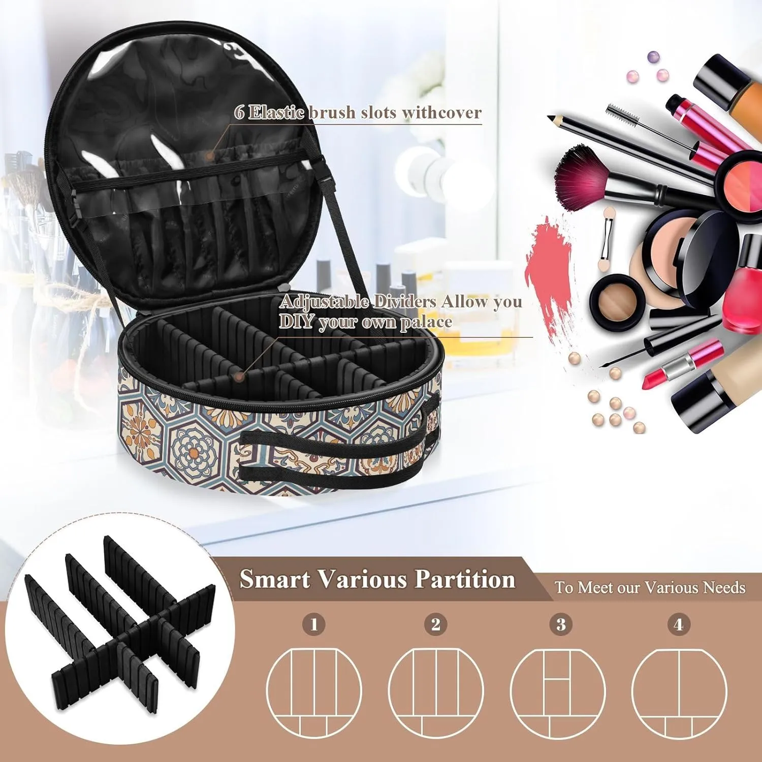ALAZA Beautiful Mega Patchwork Pattern Makeup Bag Travel Cosmetic Bag Large Toiletry Organizer