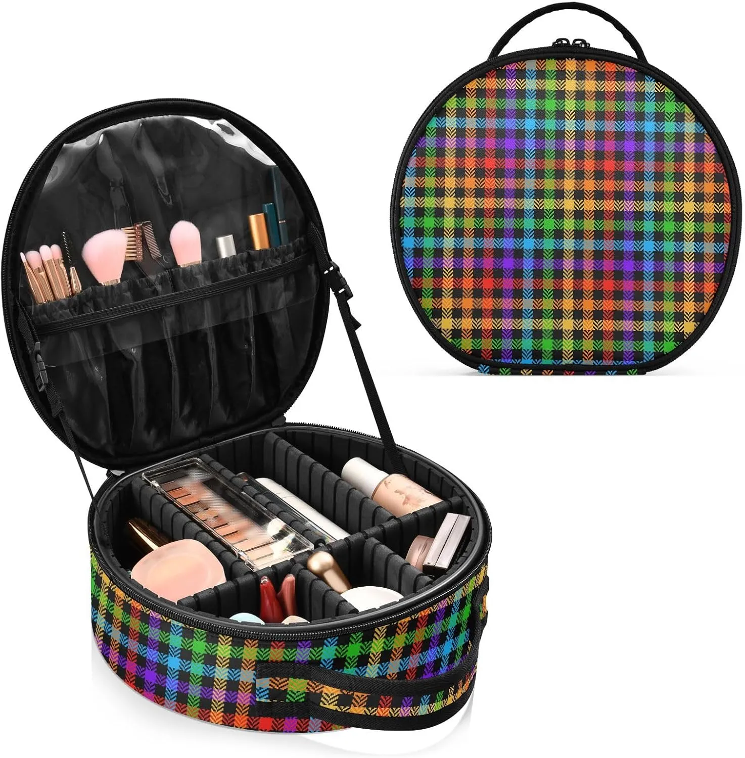 ALAZA Check Pattern Rainbow Herringbone Toiletry Bag Travel Makeup Case Organizer for Women
