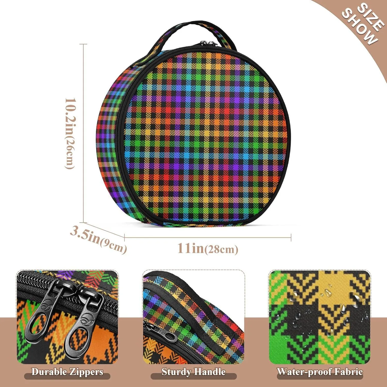 ALAZA Check Pattern Rainbow Herringbone Toiletry Bag Travel Makeup Case Organizer for Women