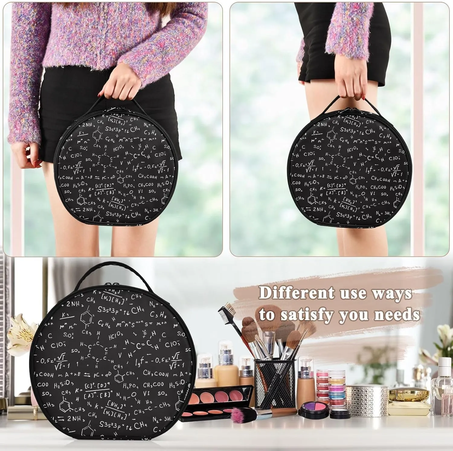 ALAZA Chemical Formulas Makeup Bag Travel Cosmetic Bag Large Toiletry Organizer