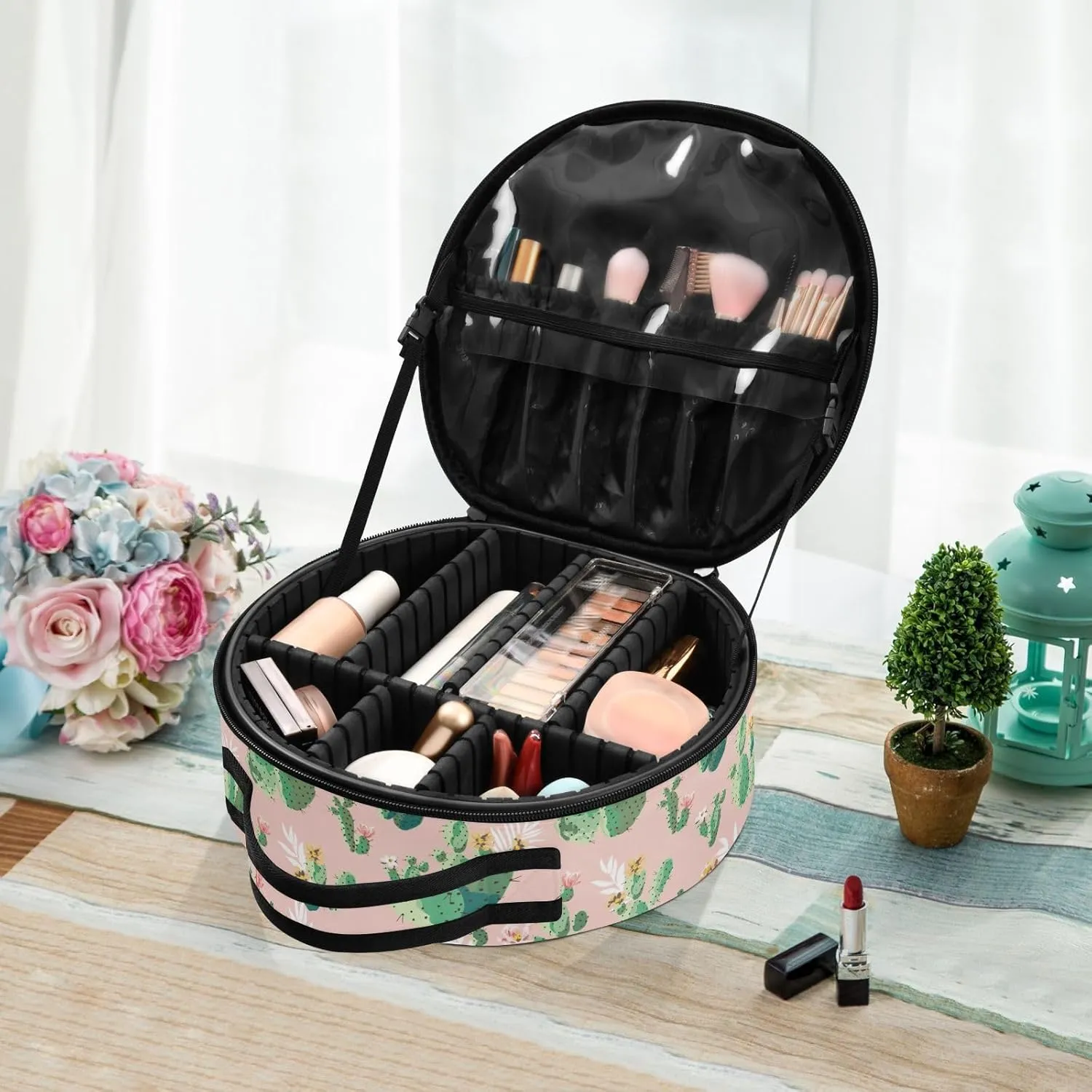ALAZA Cute Prickly Pear Cactus Makeup Bag Travel Cosmetic Bag Large Toiletry Organizer