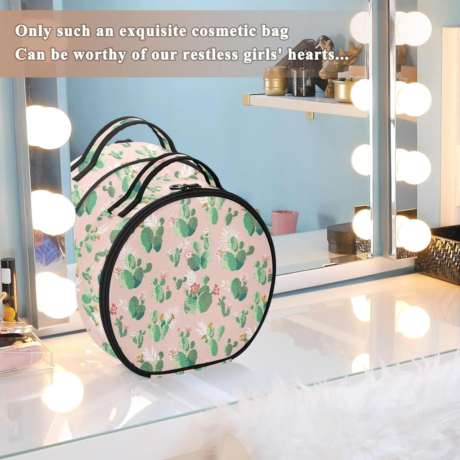 ALAZA Cute Prickly Pear Cactus Makeup Bag Travel Cosmetic Bag Large Toiletry Organizer
