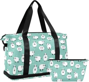 ALAZA Cute Sheeps Cartoon Style Travel Duffel Bag for Women Men Sports Gym Bag with Shoe Compartment Tote Weekender Overnight Bag with Wet Pocket for Travel, Gym,Yoga,Swimming