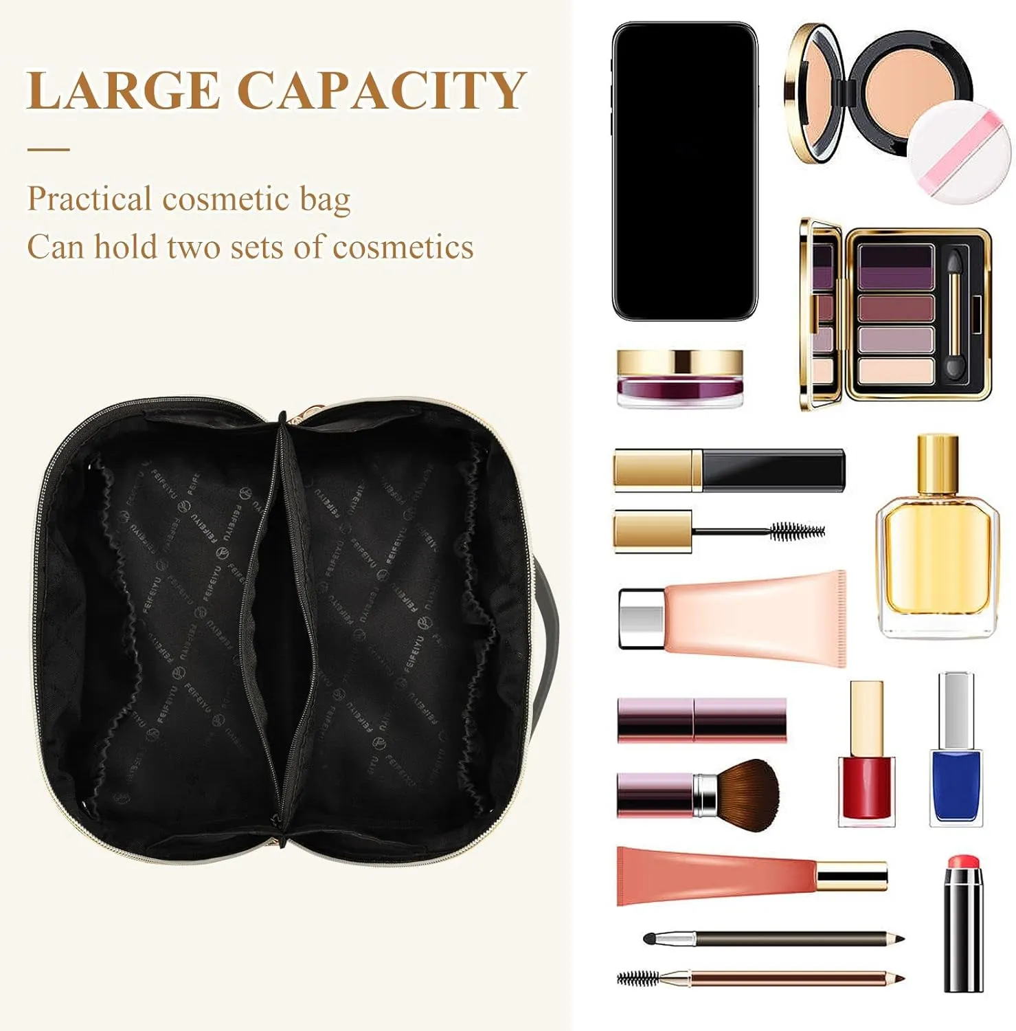 ALAZA Funny Dancing Skeleton Makeup Bag Travel Cosmetic Bag Portable Zipper Cosmetic Pouch with Handle and Divider for Women Collage Dorm Business Trip