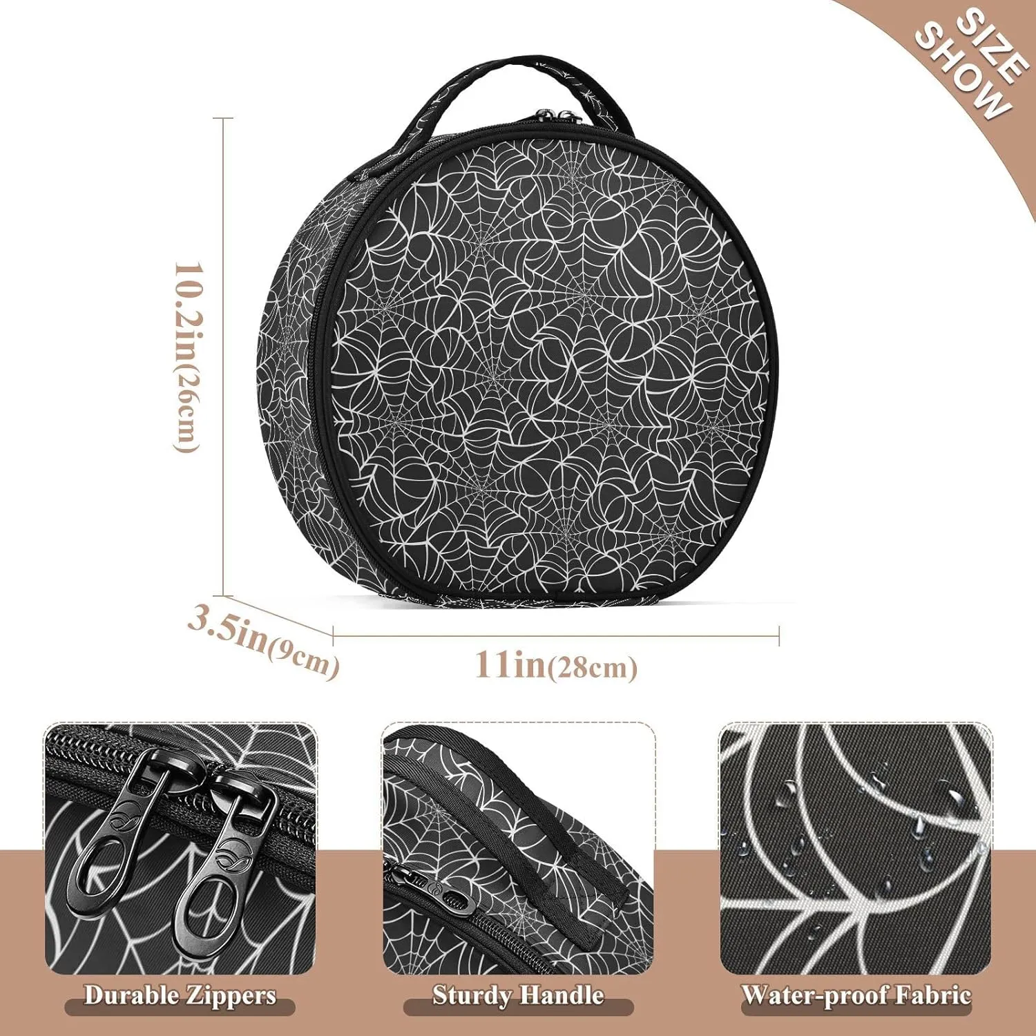 ALAZA Halloween White and Black Spider Web Travel Makeup Train Case Makeup Cosmetic Case with Adjustable Dividers