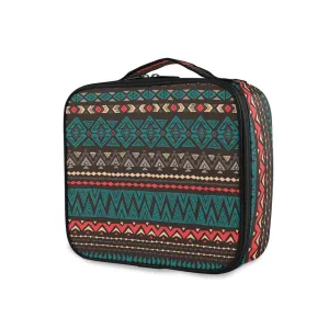 ALAZA Makeup Case Dark Color Navajo Ethnic Aztec Abstract Geometric Print Cosmetic Bag Organizer Travel Portable Storage Toiletry Bag Makeup Train Case with Adjustable Dividers for Women