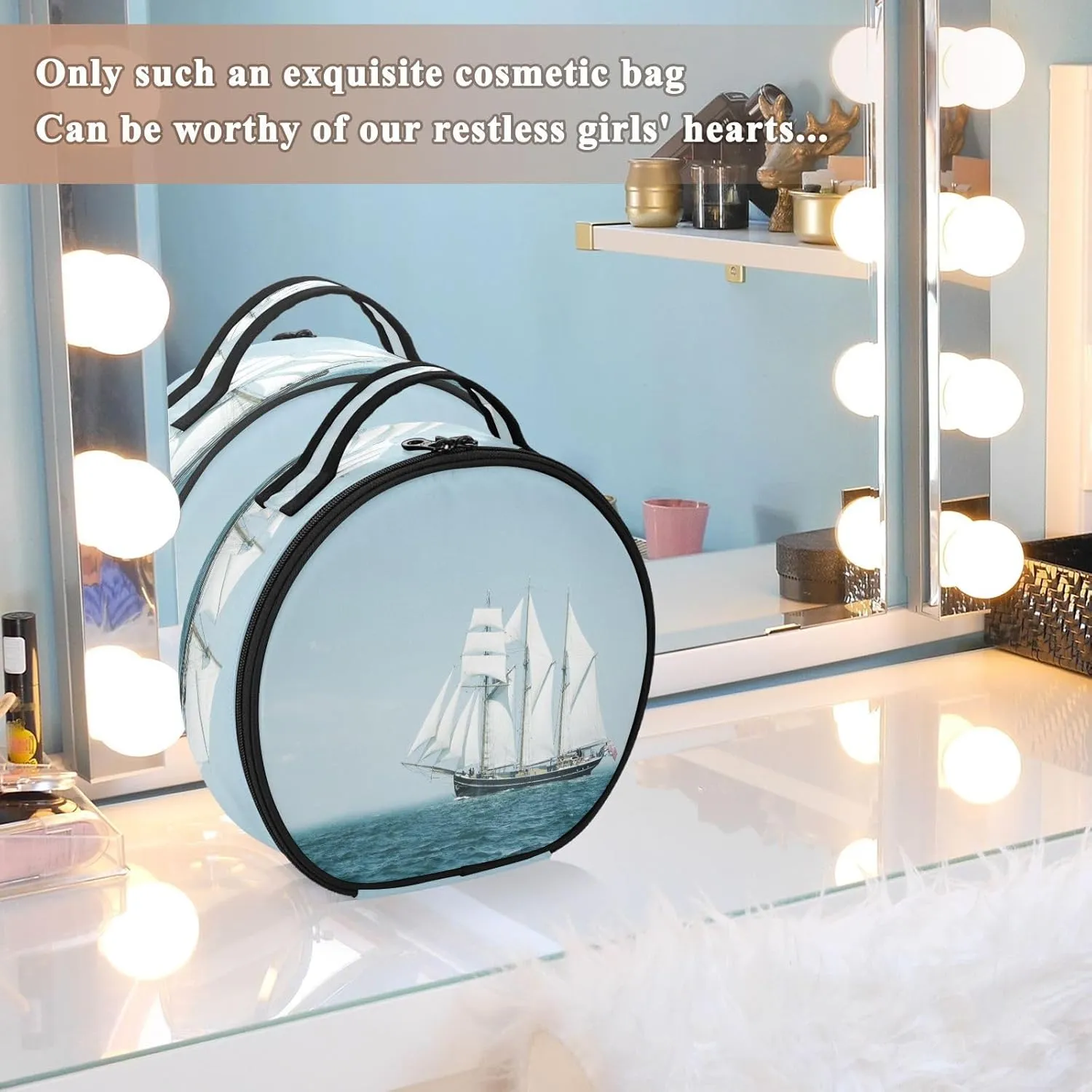 ALAZA Mast Schooner under Sails on the Baltic Sea Travel Makeup Organizer for Jewelry Digital Accessories