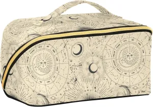 ALAZA Moon Phases Zodiac Makeup Bag Travel Cosmetic Bag Portable Zipper Cosmetic Pouch with Handle and Divider for Women Collage Dorm Business Trip