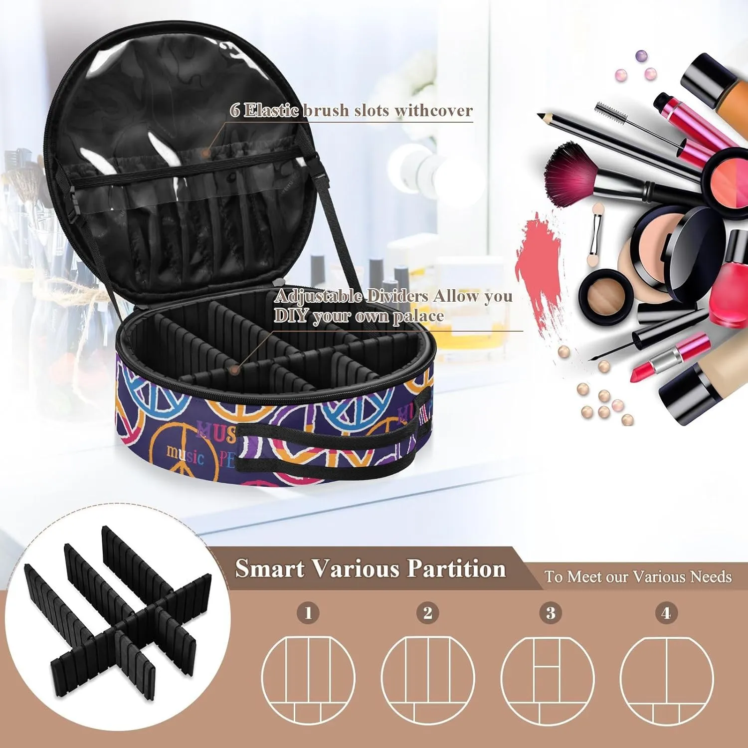 ALAZA Peace Portable Cosmetic Bag Large Capacity Makeup Bags