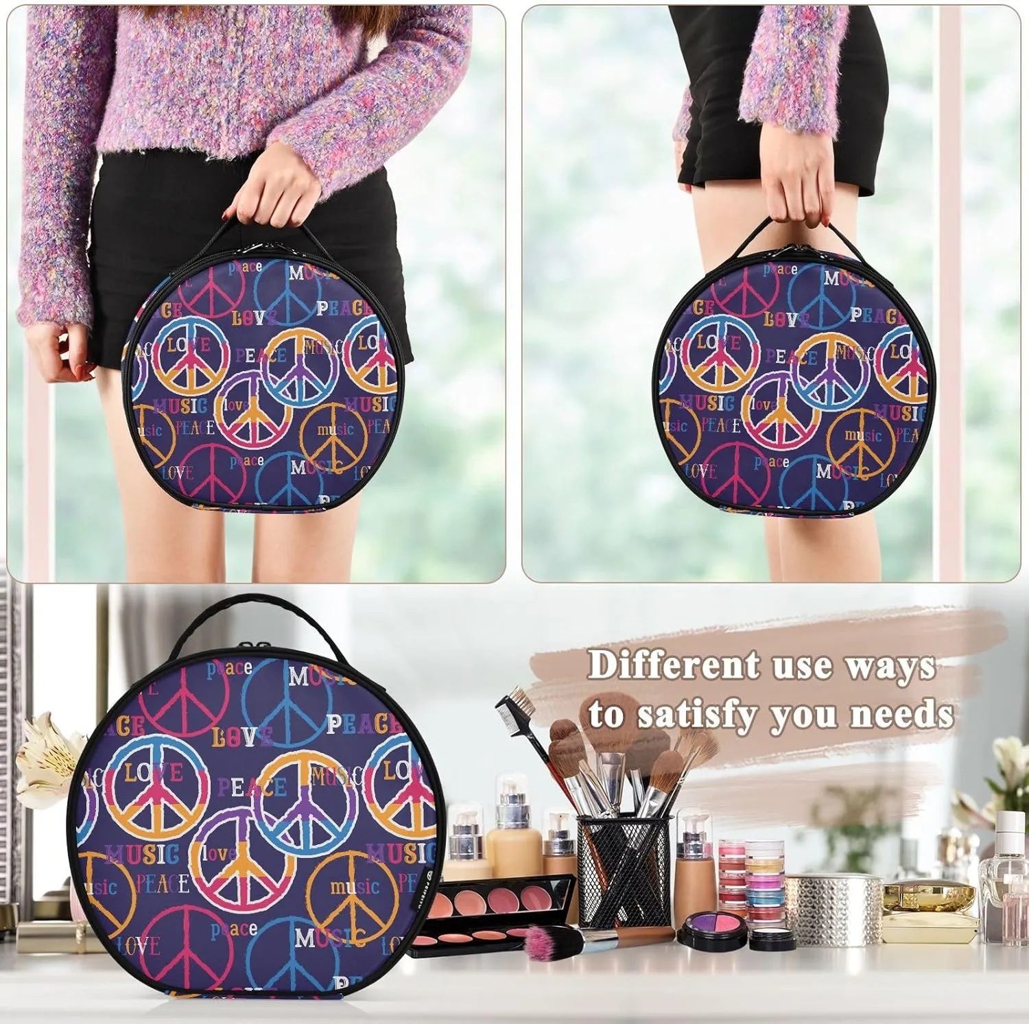 ALAZA Peace Portable Cosmetic Bag Large Capacity Makeup Bags