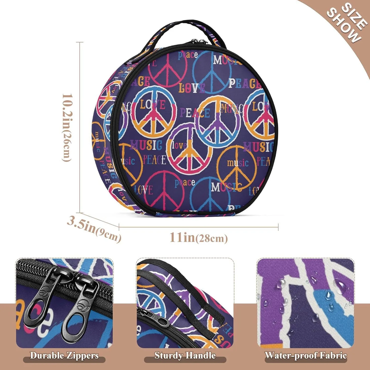 ALAZA Peace Portable Cosmetic Bag Large Capacity Makeup Bags