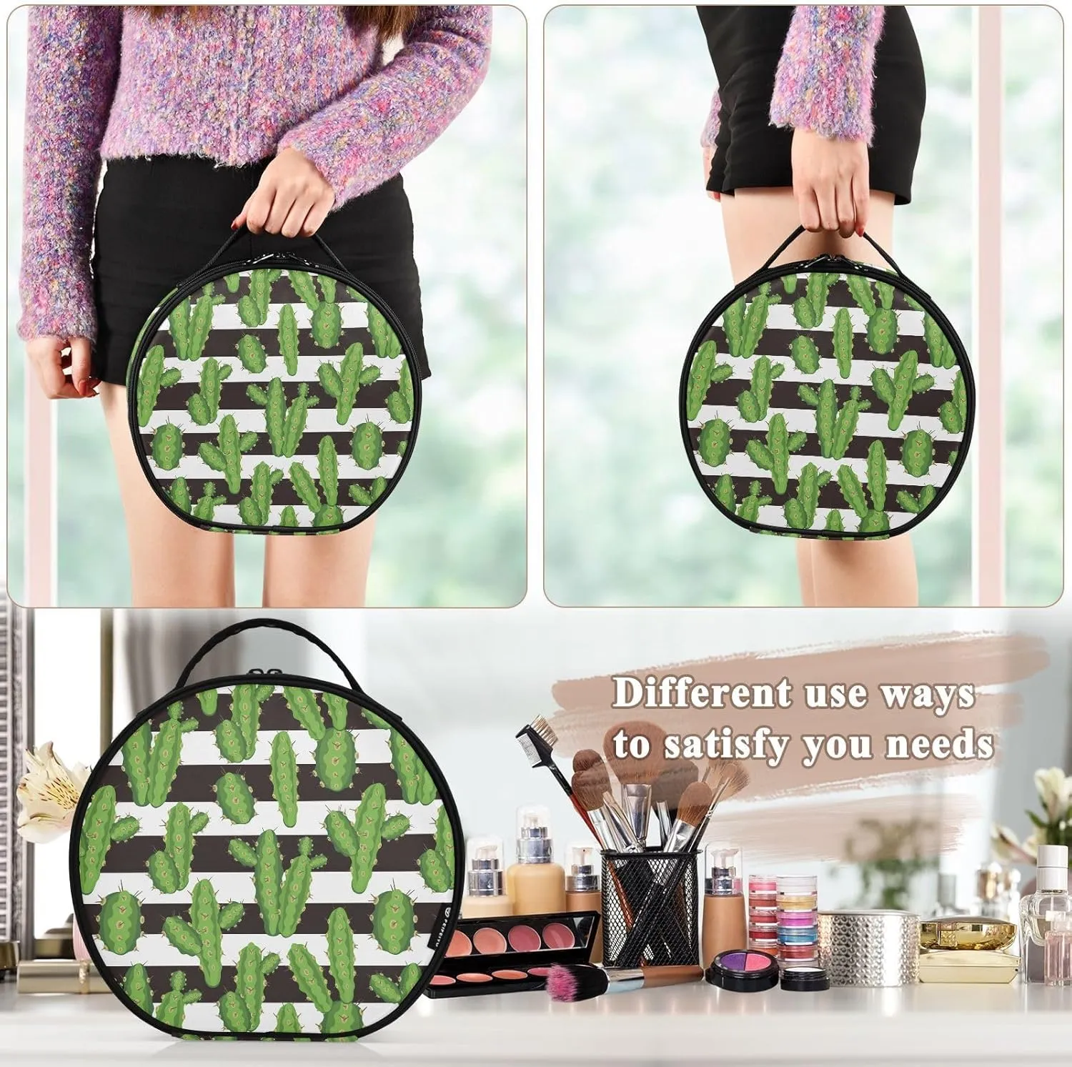 ALAZA Peruvian Cactus Travel Cosmetic Organizer Make up Organizer Toiletry Bag