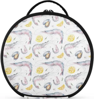 ALAZA Pink Prawns and Mussels Lemon Slices Portable Cosmetic Bag Large Capacity Travel Makeup Case Organizer