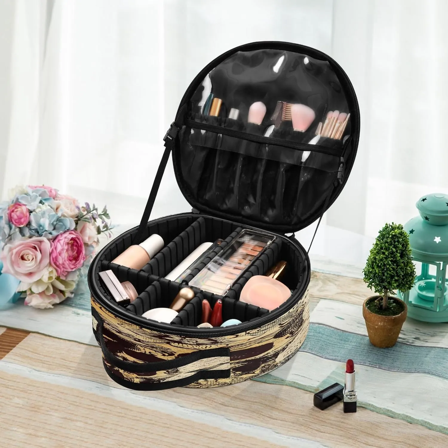 ALAZA Retro Skull Flower Letter Makeup Bag Travel Cosmetic Bag Large Toiletry Organizer