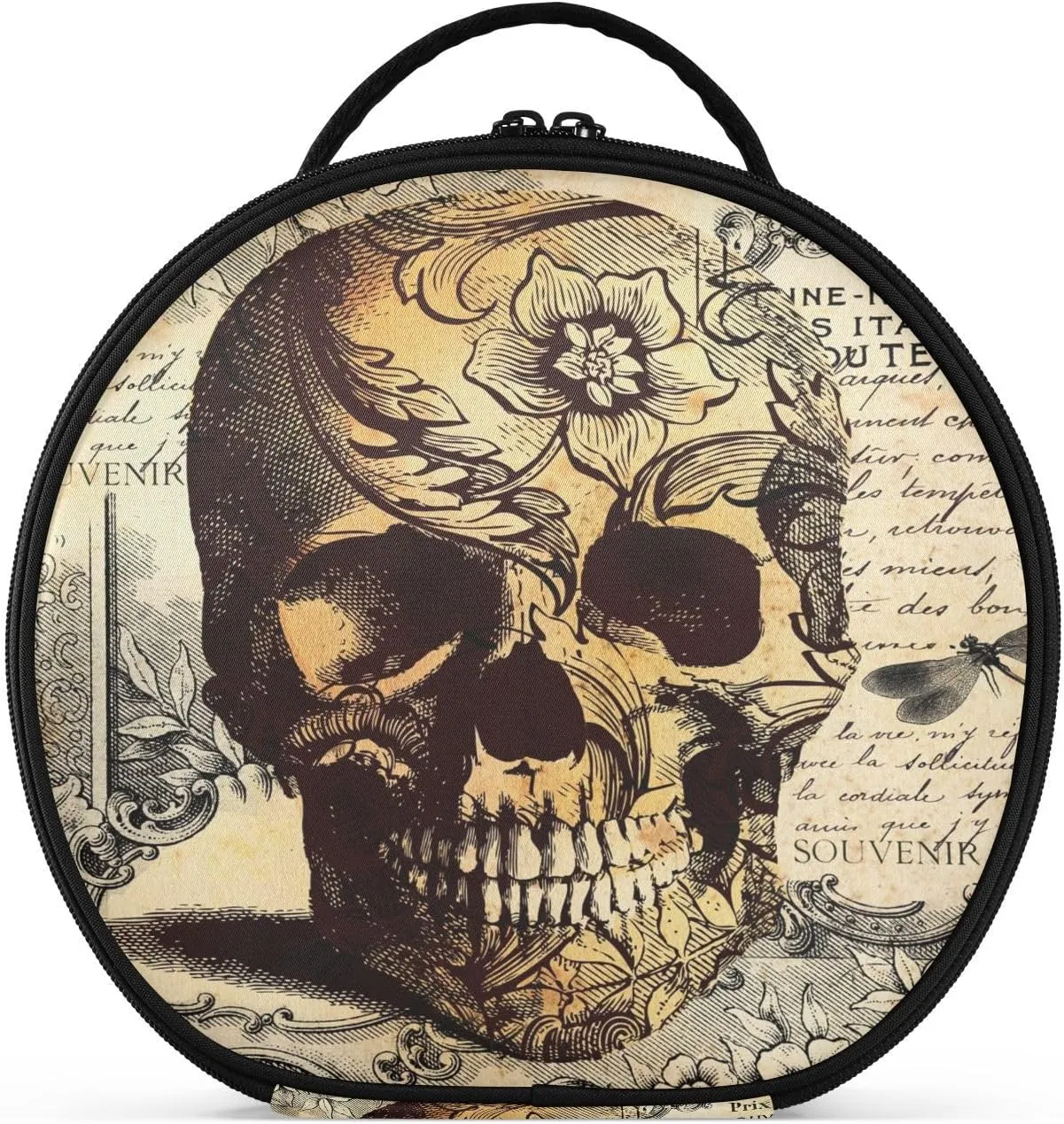 ALAZA Retro Skull Flower Letter Makeup Bag Travel Cosmetic Bag Large Toiletry Organizer