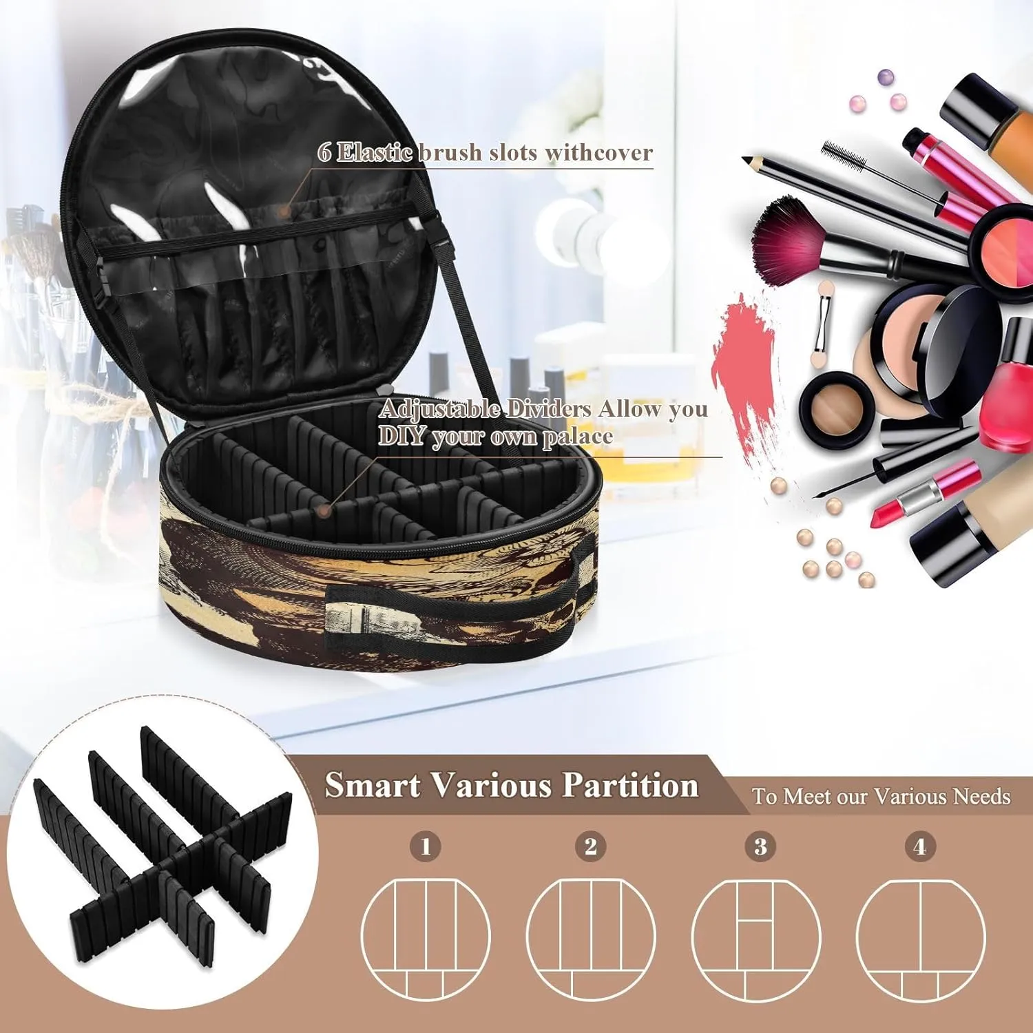 ALAZA Retro Skull Flower Letter Makeup Bag Travel Cosmetic Bag Large Toiletry Organizer